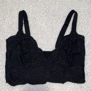 black crop top w/ flower design!